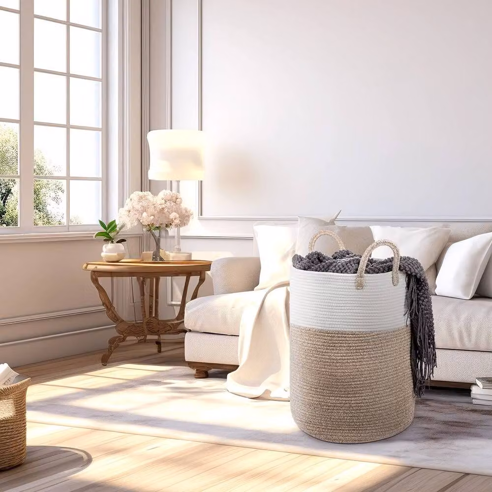 NESTLUNE Brown Cotton Rope Woven Storage Basket, 58L, Collapsible – 4