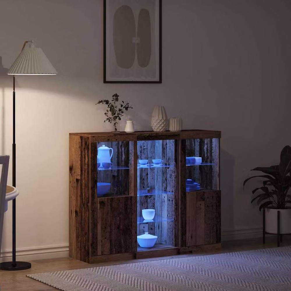 Berkfield Home Sideboard with Integrated LED Lights in Brown Old Wood, W/D/H: 123 x 37 x 100 cm – 4