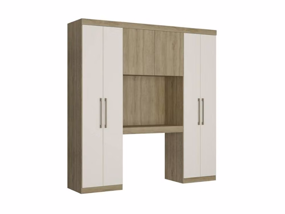 Vente-unique Overbed Unit with 6 Doors, Wardrobes and Storage in Oak and Light Oak, W: 206 cm – 2