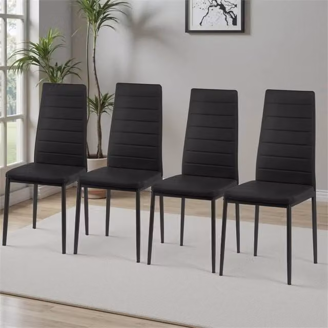 Nordara 4-Piece Dining Chair Set with Padded High Back and Black Metal Legs – 1