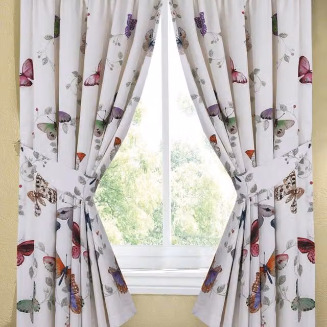 Rapport Home Mariposa Floral Semi-Transparent Fabric Curtain Set, Multicolour, Width: 168 cm, Drop: 183 cm