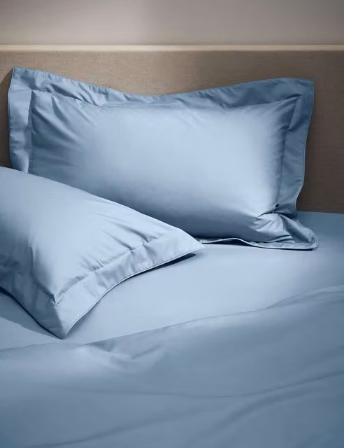 M&S 2 Pack Egyptian Cotton 230 Thread Count Crisp Oxford Pillowcases in Light Wedgewood Blue