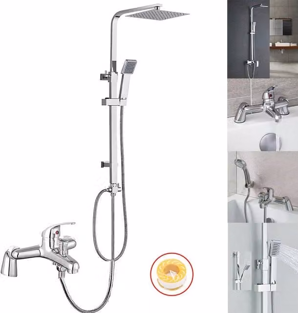 EONLION Twin Head Chrome Square Fixed Shower Kit in Silver