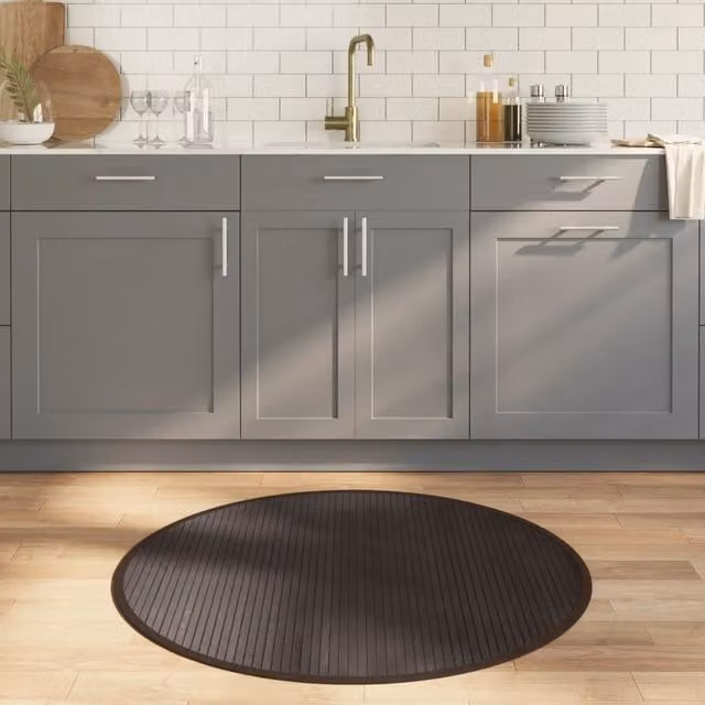 Berkfield Home Round Bamboo Rug in Brown, Diameter: 100 cm