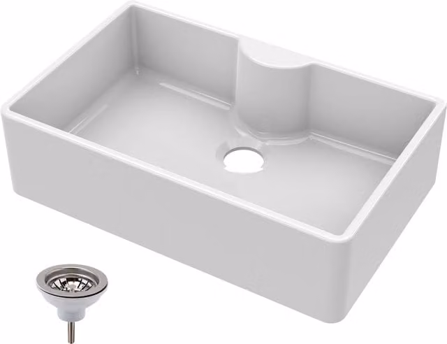 Balterley White Fireclay Butler Sink with Tap Ledge and Waste, W: 79.5 cm, D: 50 cm, H: 22 cm