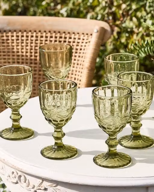 Dibor Set of 6 Green Geometric Luxury Wine Goblets, 350ml per glass