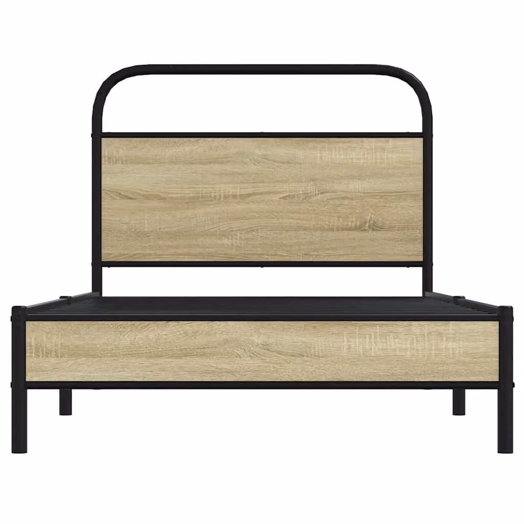 Berkfield Home Bed Frame in Sonoma Oak and Brown Engineered Wood and Metal, W/D/H: 100 x 190 cm – 3