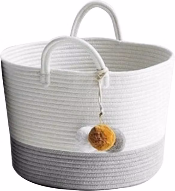 Kidkid Kids Storage Basket with Pom Poms in Grey, Diameter: 25 cm