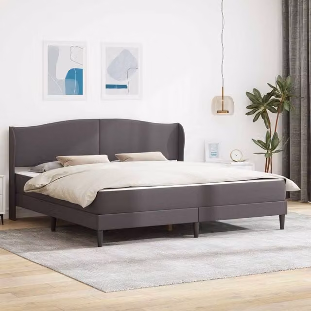 Berkfield Home Grey Faux Leather Upholstered Bed Frame with Headboard, W/D/H: 180 x 200 cm – 1