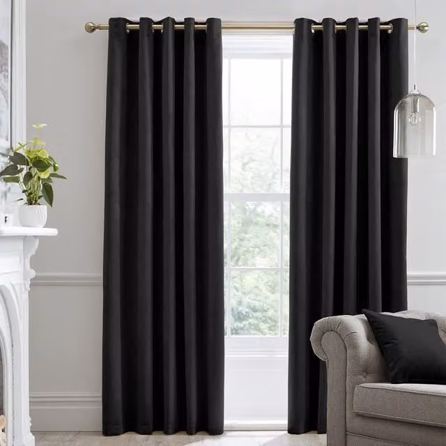 Laurence Llewelyn-Bowen Montrose Velvet Blackout Eyelet Curtains, Black, W: 168 cm, D: 229 cm – 1