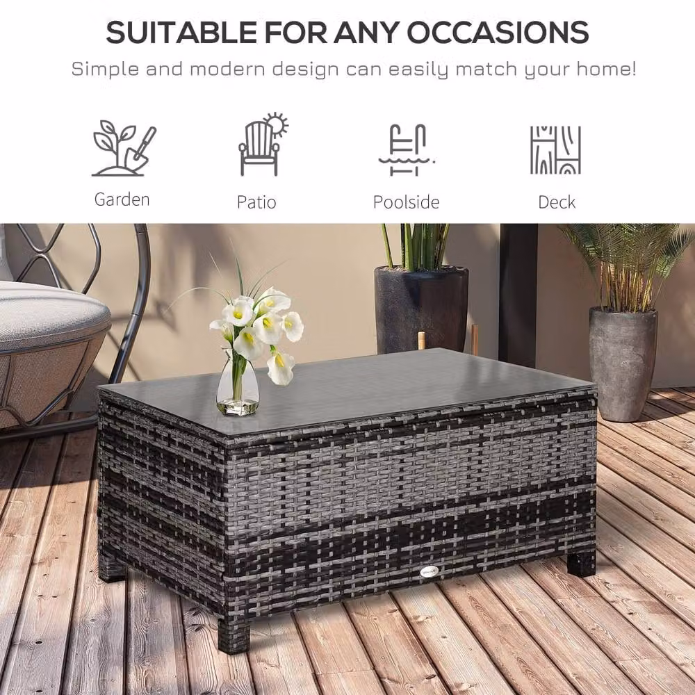 Wyld Haus Lolifi Grey Rattan Outdoor Coffee Table with Tempered Glass Top – 6