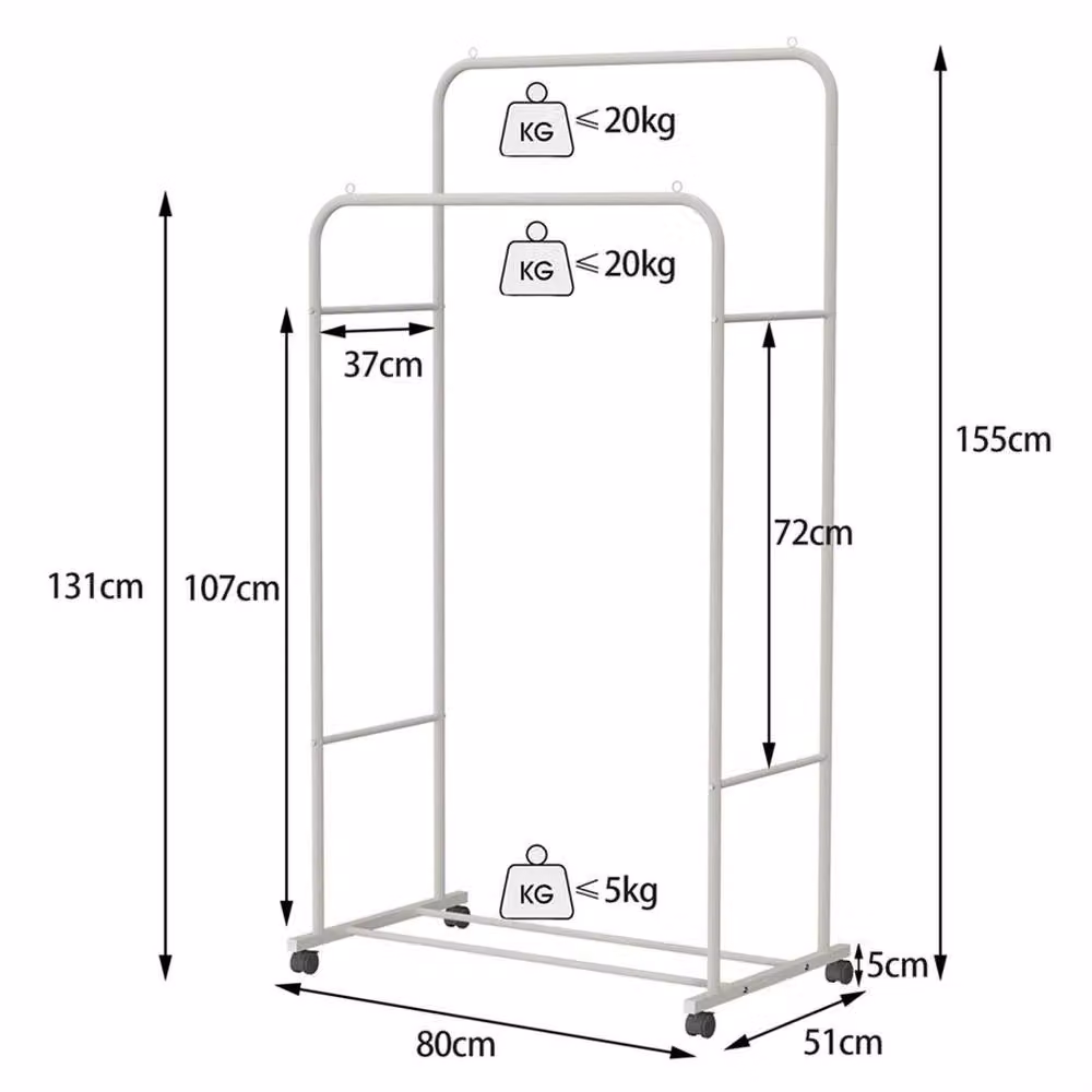 EONLION Metal Double Rod Clothes Rail in White, W/D/H: 50 x 50 x 131 cm – 2