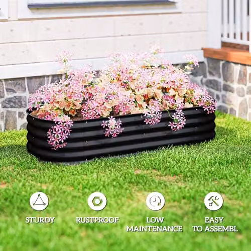 Outsunny Galvanised Steel Raised Garden Bed Planter in Black, W/D/H: 279 x 62 x 30 cm – 6