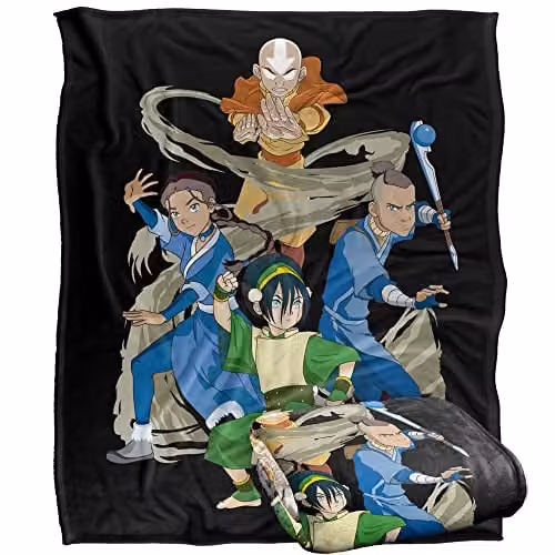 LOGOVISION Avatar The Last Airbender Team Elements Super Soft Fleece Throw Blanket, White, W/D/H: 152 x 127 cm