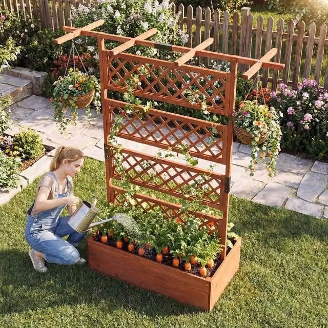 PAWNORA Brown Wooden Raised Bed for Vegetable and Herb Gardens – 1