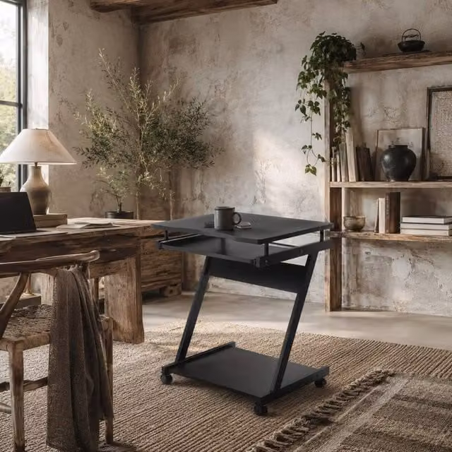 Wyld Haus Kamo Mobile Computer Desk in Black with Castor Wheels and Sliding Keyboard Tray – 1