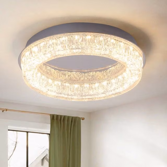 Garwarm Round LED Flush Mount Ceiling Light in Chrome and Transparent Glass