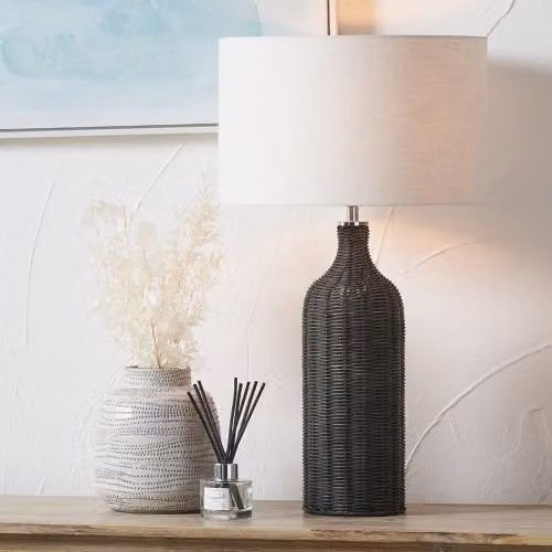 Ruma Black Rattan Bottle Table Lamp with Shade – 1