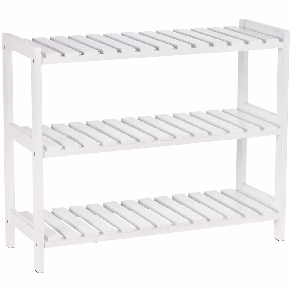 Wyld Haus Vafino 3 Tier White Wooden Shoe Rack with Slatted Shelves W/D/H: 70 x 26 x 57.5 cm – 2