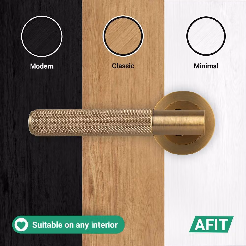 AFIT Antique Brass Knurled Lever Rose Bathroom Lock in Bronze, 1 Pair, W/D/H: 15 x 15 x 6.4 cm – 7
