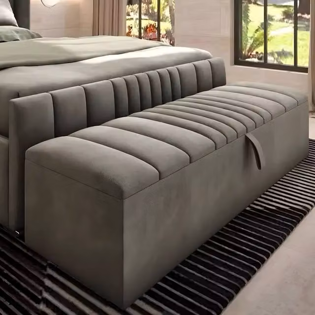 Paradise Beds Ltd Sleek Ottoman Storage Footstool in Grey Velvet, W: 150 cm, D: 40 cm, H: 40 cm – 1