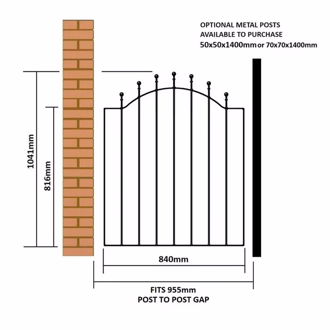 Burbage Iron Craft Manor-Weston Low Ball Top Single Gate in Black, Fits Gap of W: 95.5 cm, H: 104.1 cm – 2