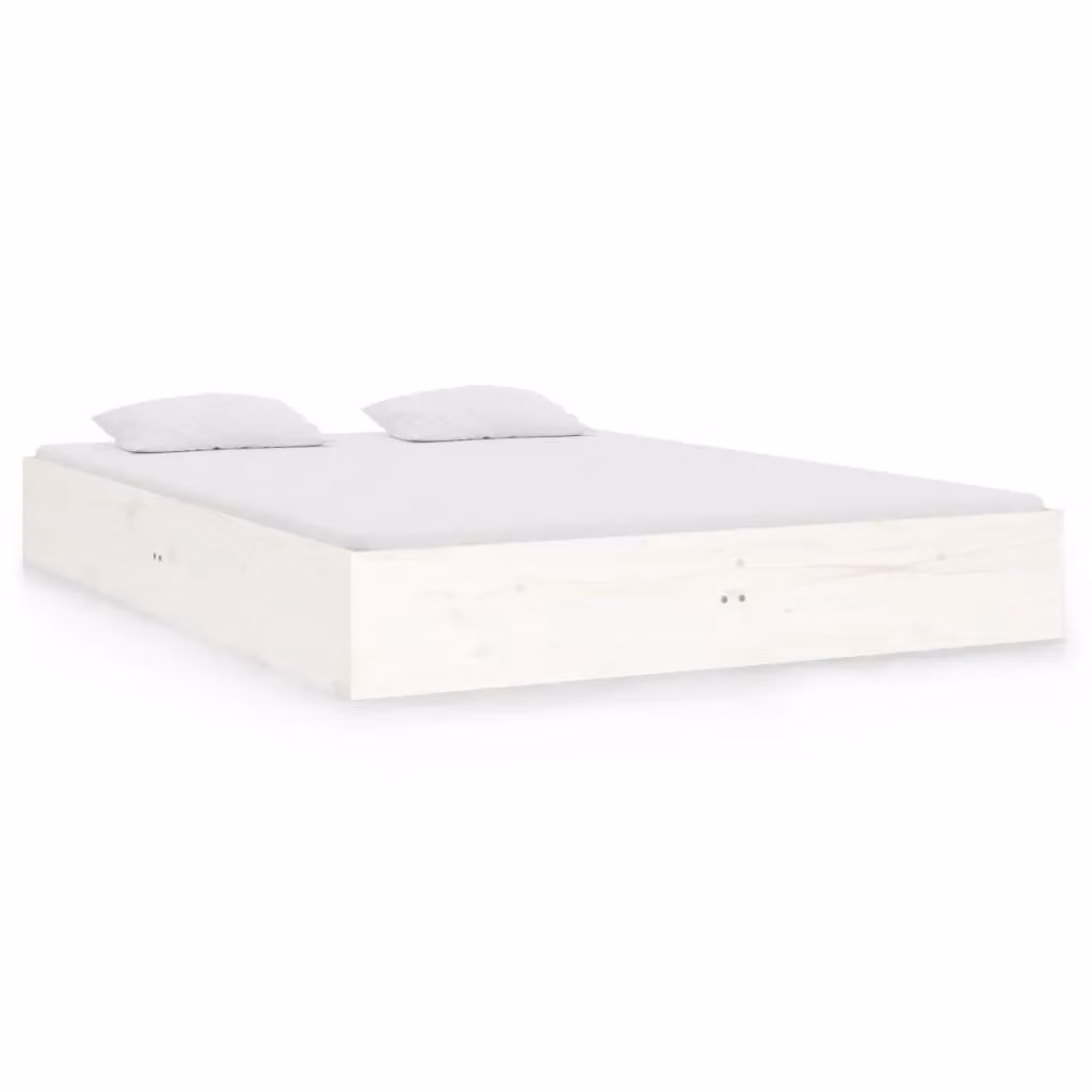 Berkfield Home White Solid Pine Wood Double Bed Frame W: 135 cm, L: 190 cm – 2