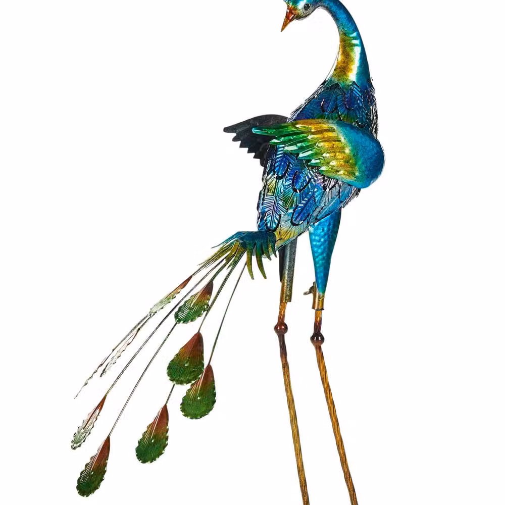 Wyld and Coco Blue Hand-Painted Metal Peacock Figurine, Height: 75 cm – 2