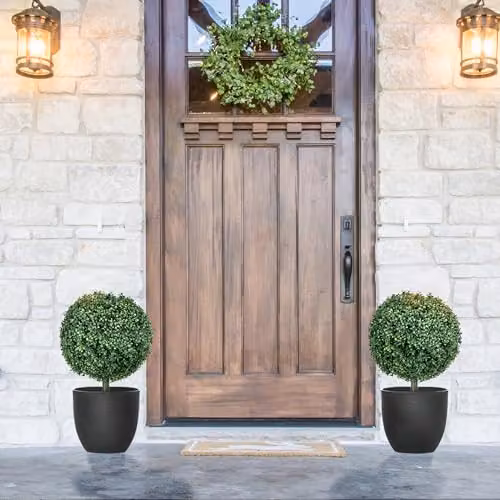 HOMCOM Set of 2 Green Artificial Boxwood Topiary Ball Bushes, UV Resistant, Diameter: 40 cm, Height: 70 cm – 5