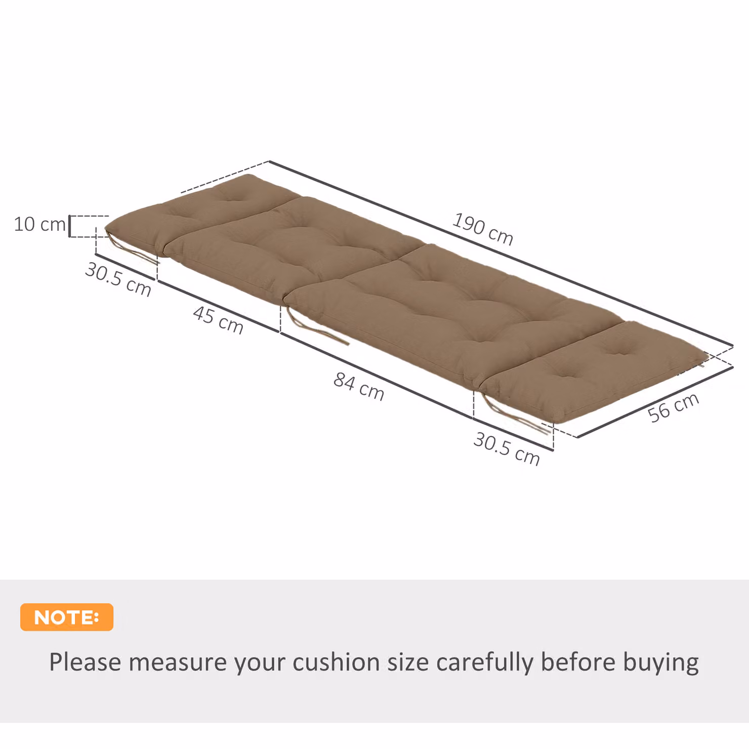 Outsunny Set of 2 Sun Lounger Replacement Cushions in Beige, W/D/H: 190 x 56 x 10 cm – 3