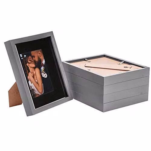 Nicola Spring Modern Rectangular 3D Shadow Box Photo Frames, Pack of 5, Black and Grey, W/H: 20.32 x 22.5 cm with 10 x 15 cm Mount