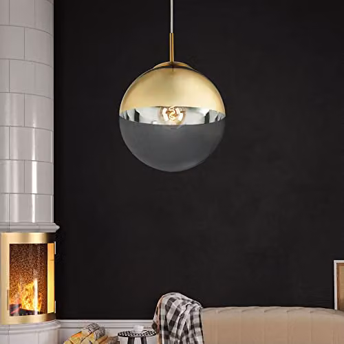 Globo Lighting 15856 Modern Glass Sphere Ceiling Light in Multicolour and Gold/Brass, W/D/H: 25.0 x 25.0 x 120.0 cm – 3
