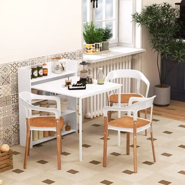 HOMCOM Modern Folding Dining Table with Shelves in Grey and White