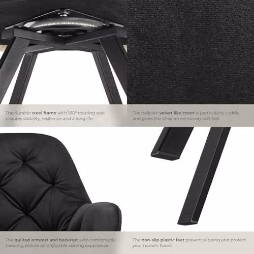 tectake Set of 6 Lucia Velvet Dining Armchairs with Geometric Pattern and Swivel Function, Black – 7