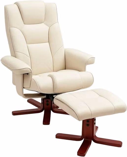 FORGEVIO Reclining Armchair with Footstool in White Synthetic Leather – 1