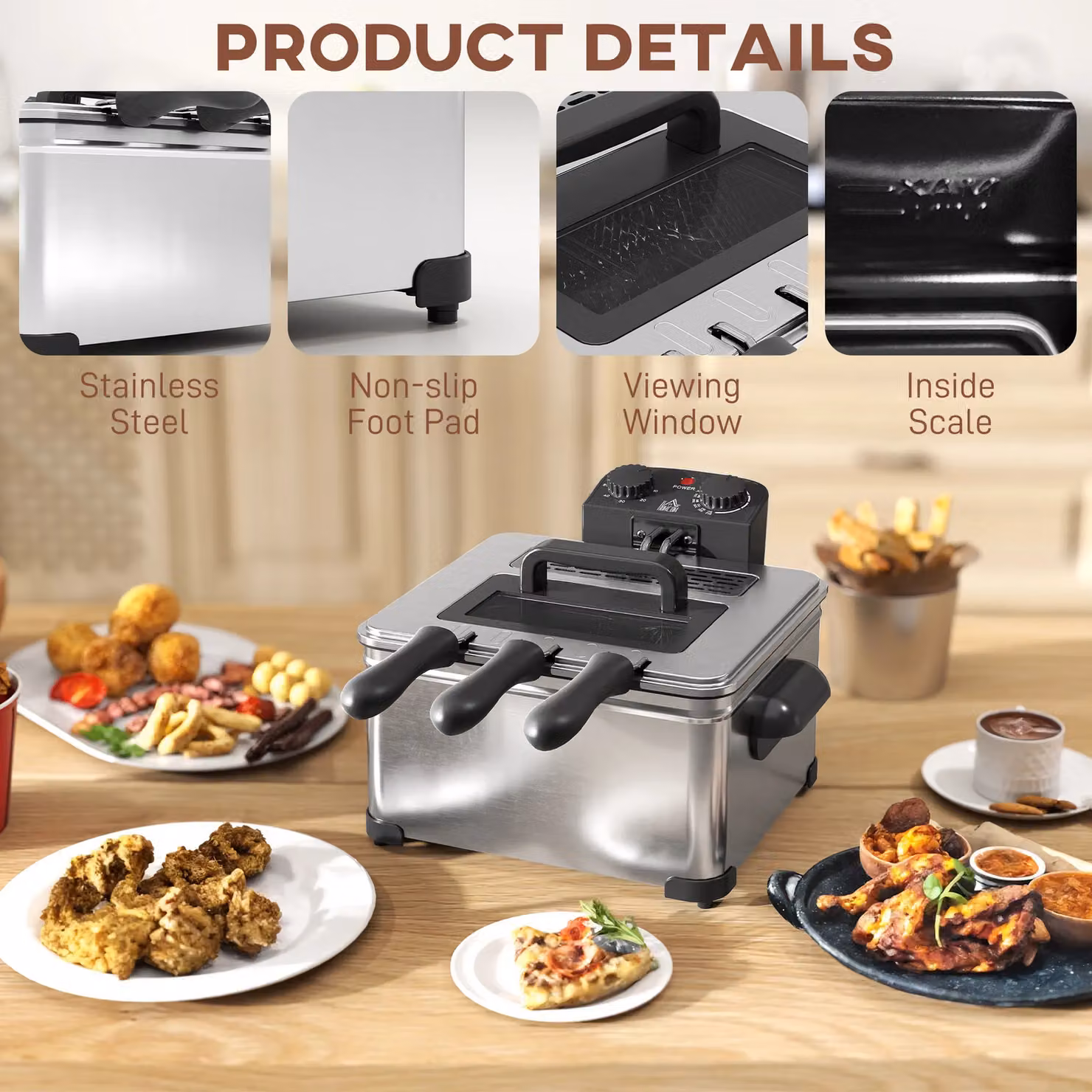 HOMCOM 5L Deep Fryer with Removable Oil Basket, Viewing Window and Overheat Protection, 2000W, Silver – 4
