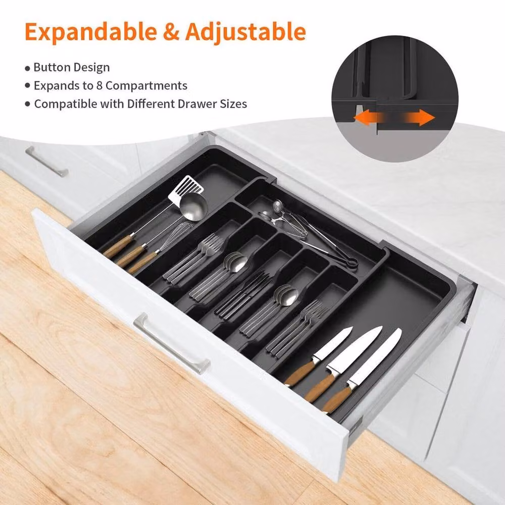 FORGEVIO Plastic Expandable Cutlery Tray Organiser in Black – 4