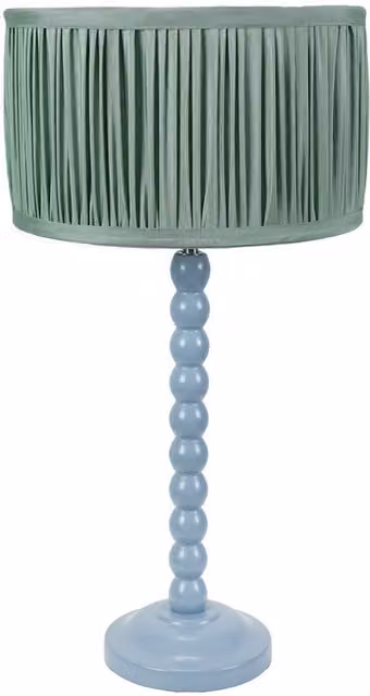 ValueLights Bobbins Table Lamp in Blue and Green with Wood Base and Fabric Shade