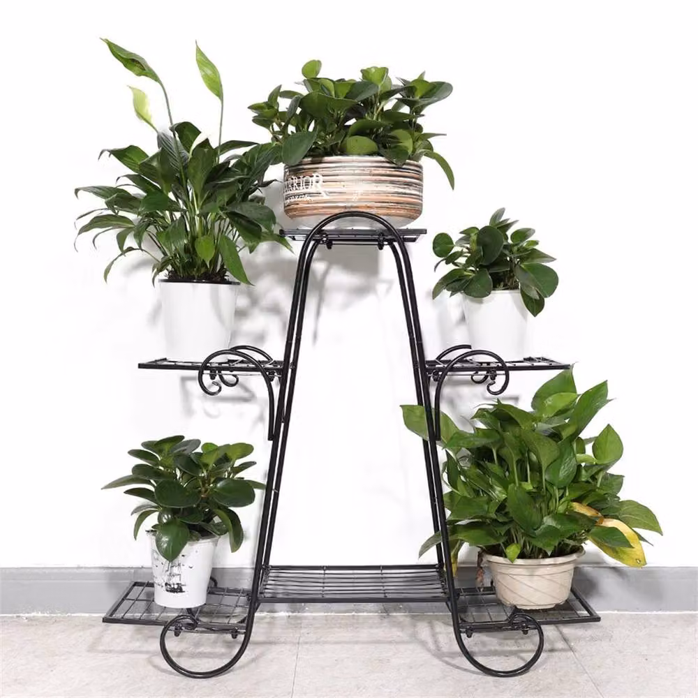 Nordara 6 Tier Black Metal Corner Flower Pot Stand for Indoor and Outdoor Use W/D/H: 100 x 50 x 50 cm – 4