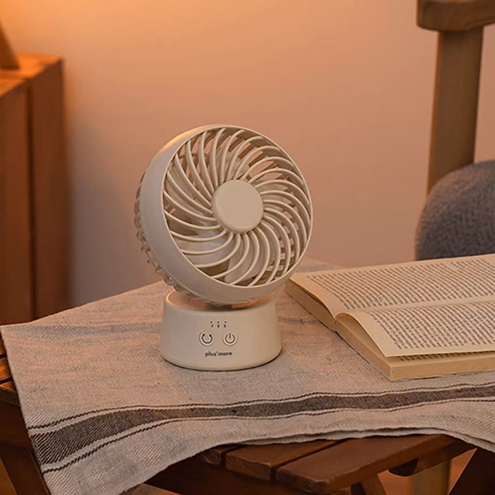 Life on Products Round Mini Desk Fan with Oscillation and Timer, USB-C Rechargeable, Grey or White, W: 16.0 cm, D: 16.0 cm, H: 11.8 cm – 3