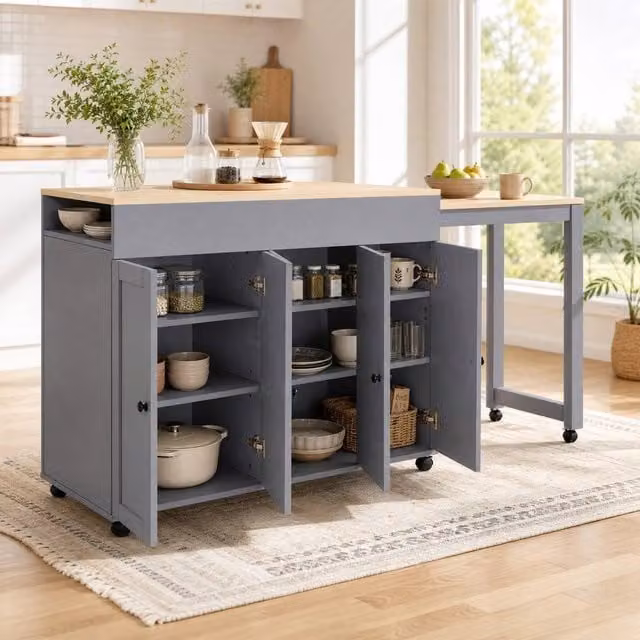 STILVORA Extendable Bar Table with Storage and Six Shelves in Grey – 1