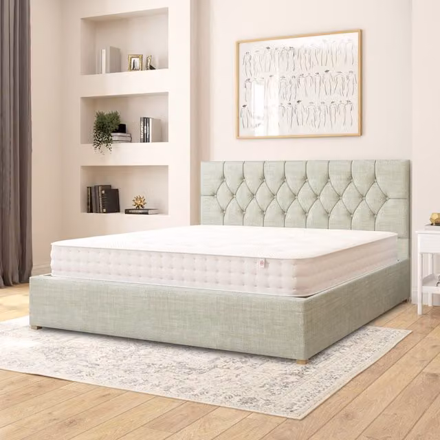 Aspire Olivier Fabric Ottoman Storage Bed in Eau De Nil Blue/Green, Superking, W: 200 cm x D: 200 cm