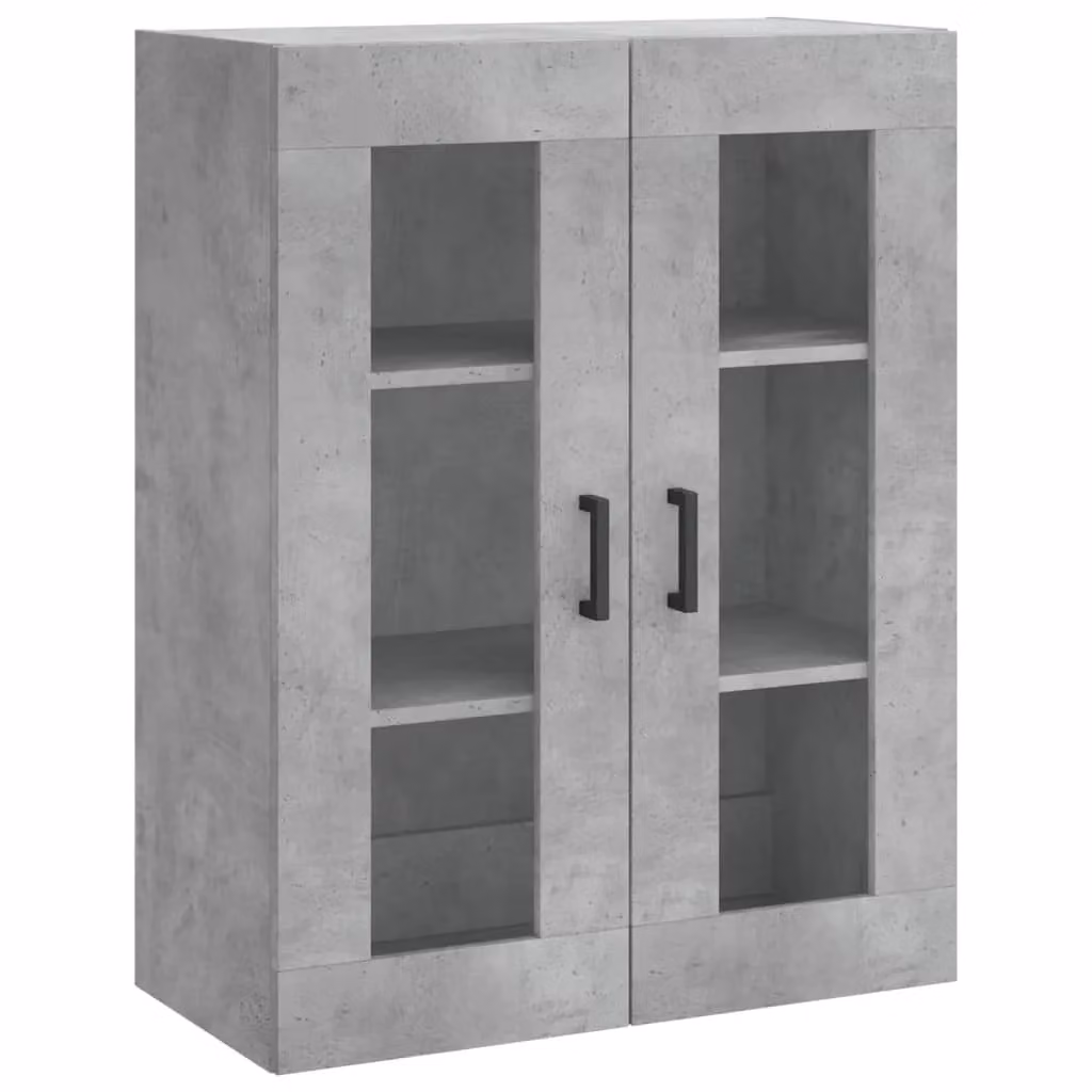 Berkfield Home Set of 2 Wall Mounted Cabinets in Concrete Grey with Glass Doors and Internal Shelves – 3