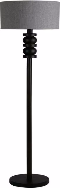 Herringbone Grey Wood and Metal Floor Lamp with Fabric Cylinder Shade