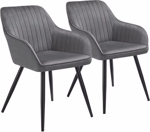 tectake Marilyn Set of 2 Grey and Black Velvet Dining Chairs with Armrests – 1