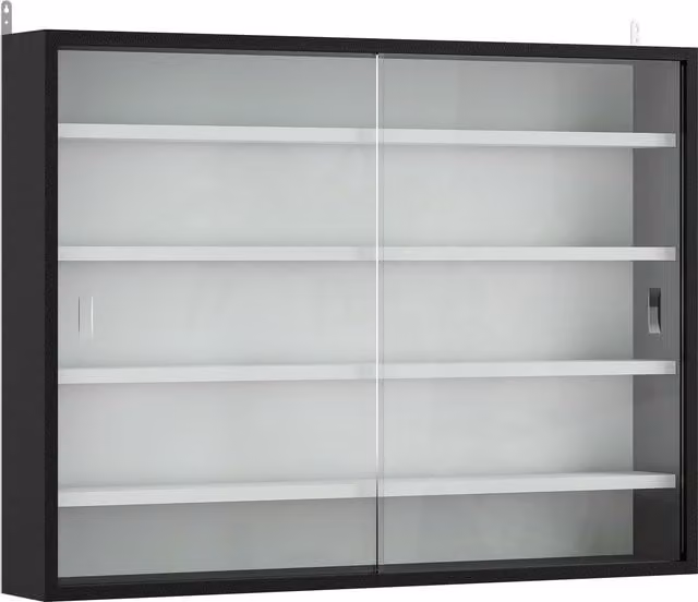 HOMCOM 5-Tier Wall Mounted Display Cabinet with Glass Doors and Internal Shelves, Black and White, W: 60 cm, H: 80 cm, D: 60 cm