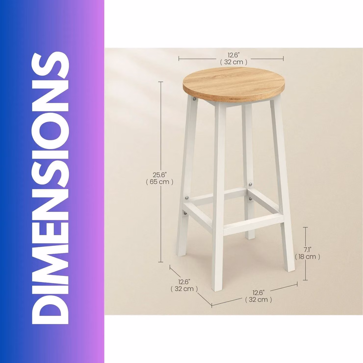 FURNOS Set of 2 Beige Bar Stools with Metal Frame – 2