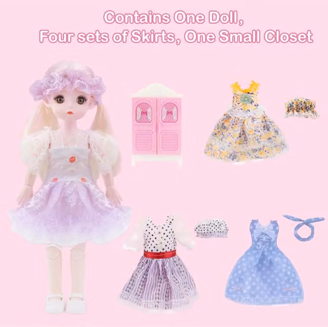 DeAO Toys Multicolour Baby Doll Toy Set with Pink Clothes and Accessories