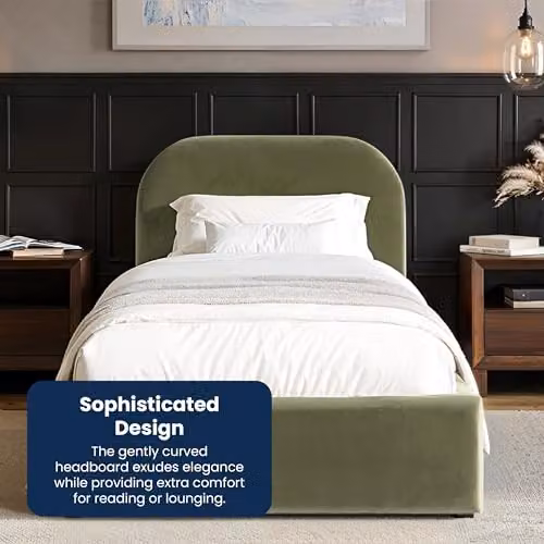 Flair Furnishings Alba Single Ottoman Bed Frame with Storage and Curved Headboard in Khaki Velvet, W/D/H: 90 x 190 cm – 4