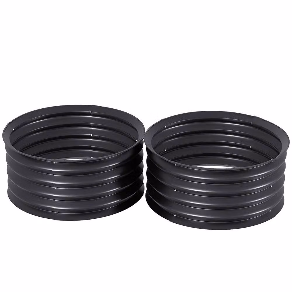 VOGREX Set of 2 Black Galvanised Steel Raised Garden Bed Metal Planter Boxes with Safety Edging – 4